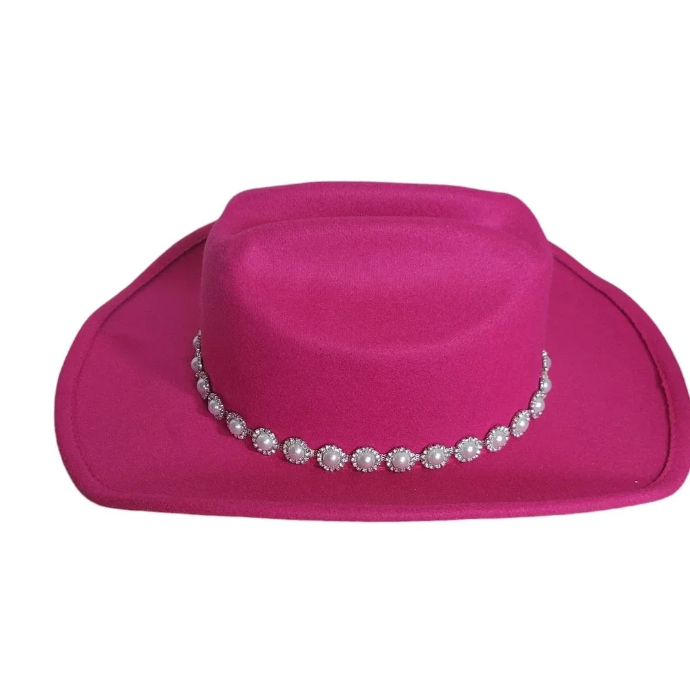 Fuschia‎ Bright Western Hat pearl trimmed hat band wide brim